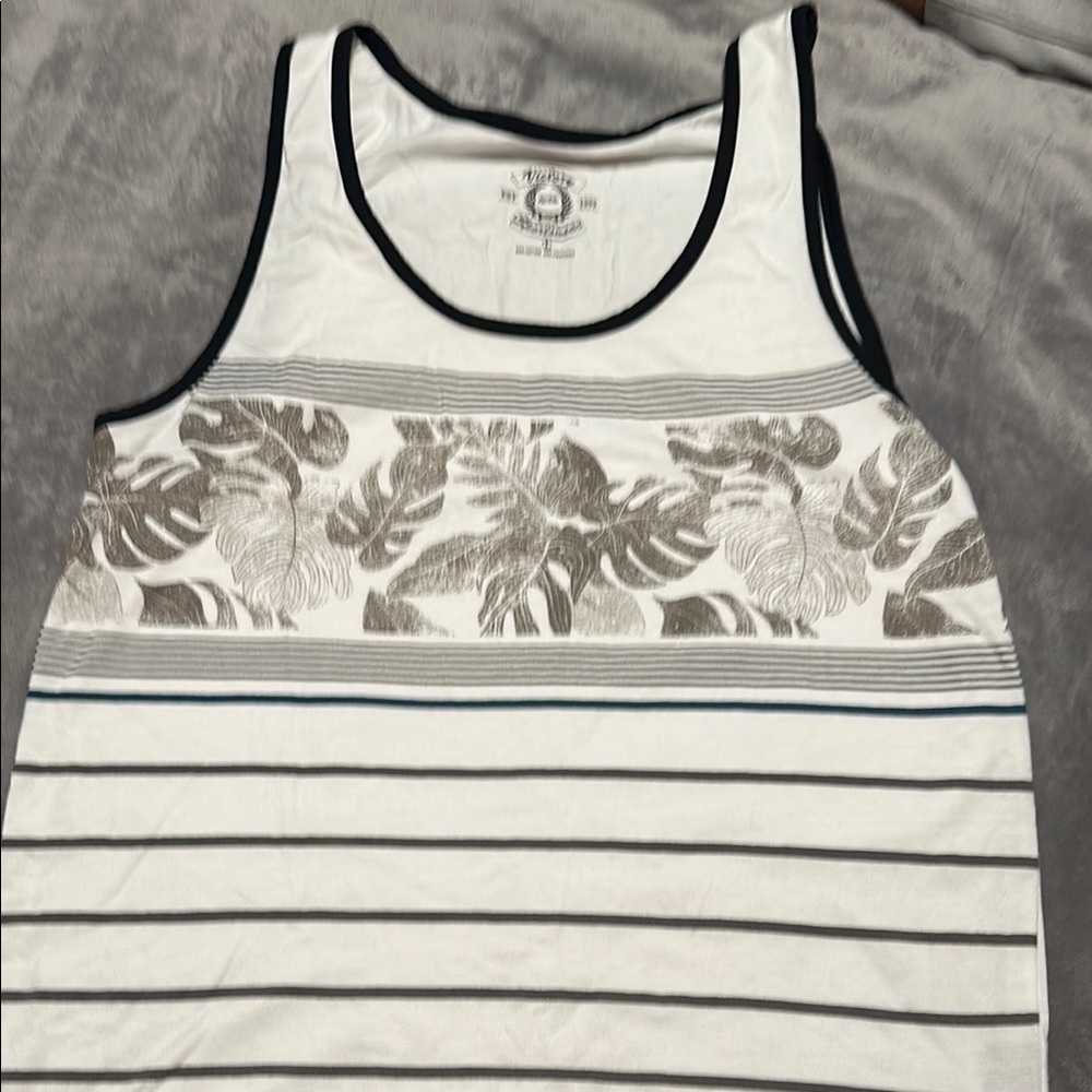 Men's White and Gray Striped Tank Top